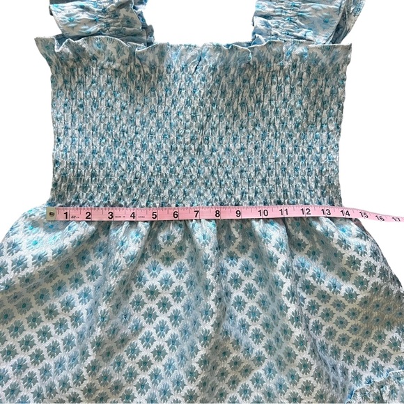 Hill House Ellie Nap Dress Snowflake Blue White Brocade Smocked Tiered Midi Sz S - Picture 13 of 13